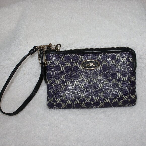 Coach Handbags - Coach single zip wristlet Purple Black Gold